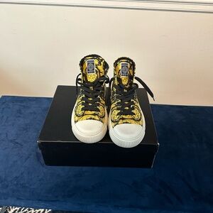Versace Yellow and Black High-Top Sneakers
